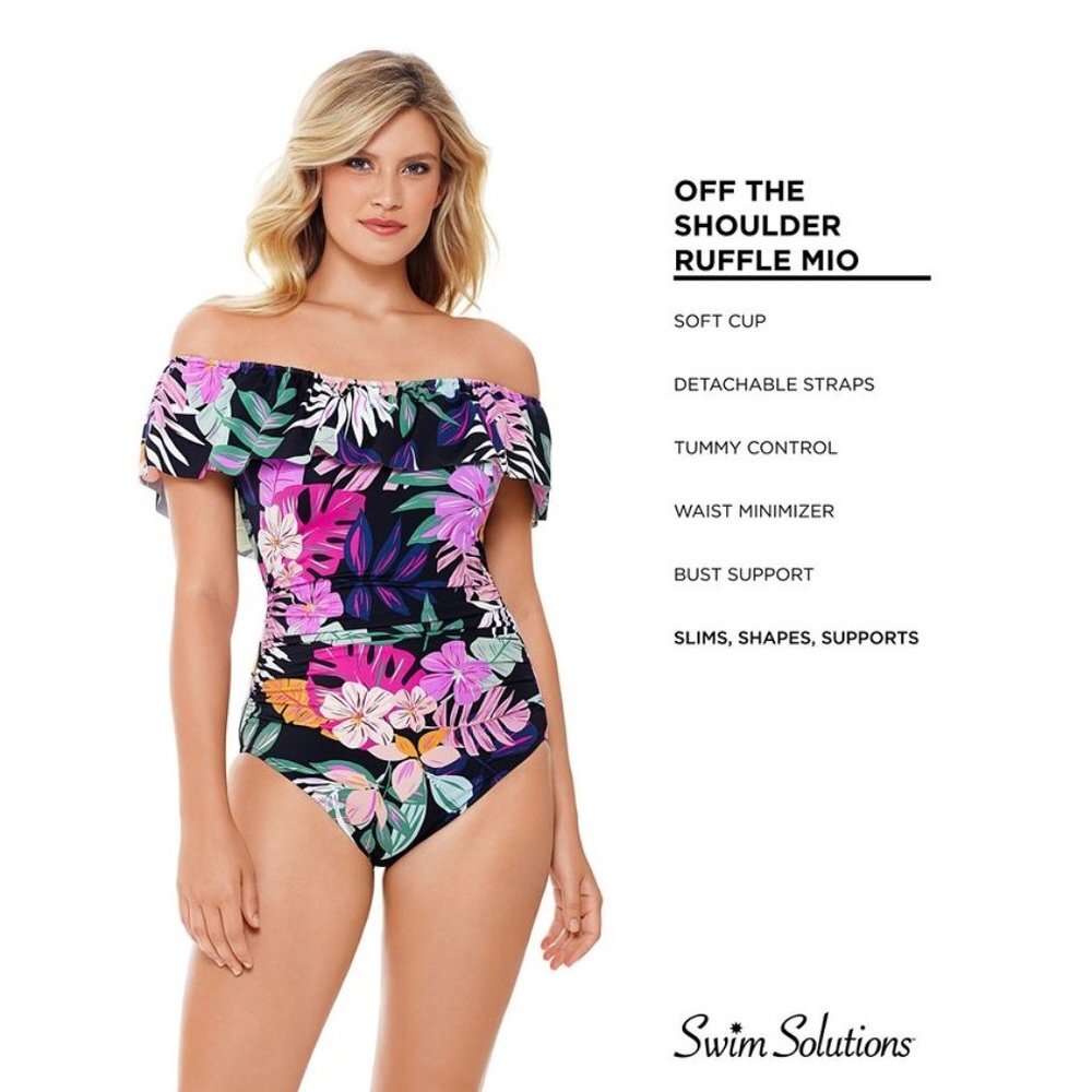 Swim Solutions Off the Shoulder Tummy Control Swimsuit